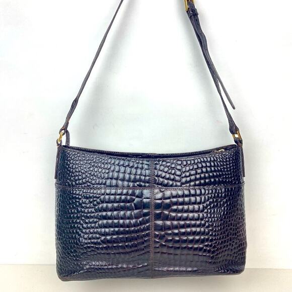 ETIENNE AIGNER Leather Shoulder Bag Croc Embossed in Chocolate - Picture 3 of 14